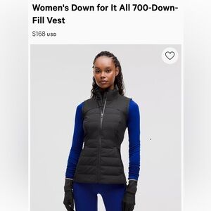 Lululemon Down For It All Vest Black PrimaLoft Goose Down Size 10 Athelisure